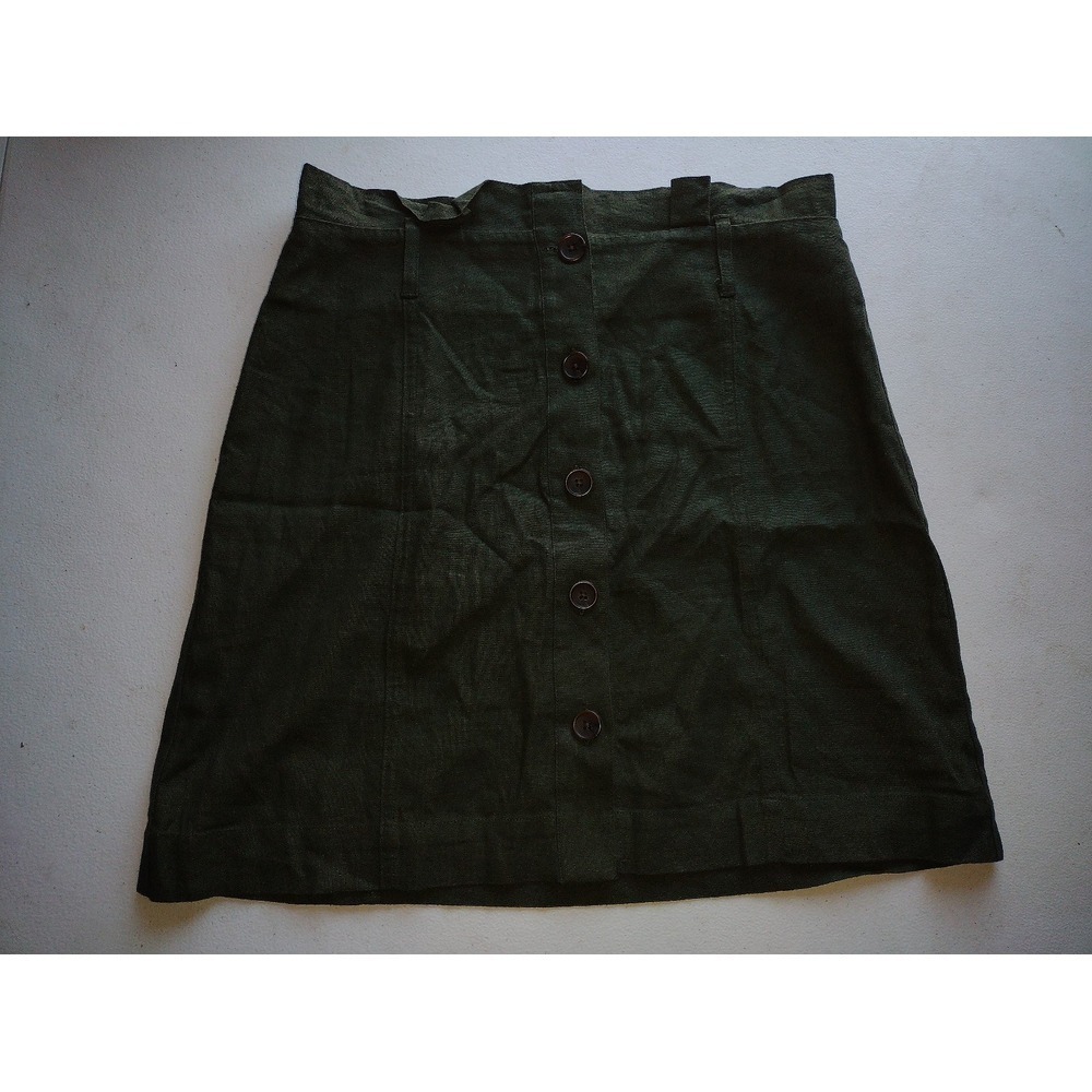 Banana Republic Button Front A Line linen Skirt Olive Green Tall Size 10‎